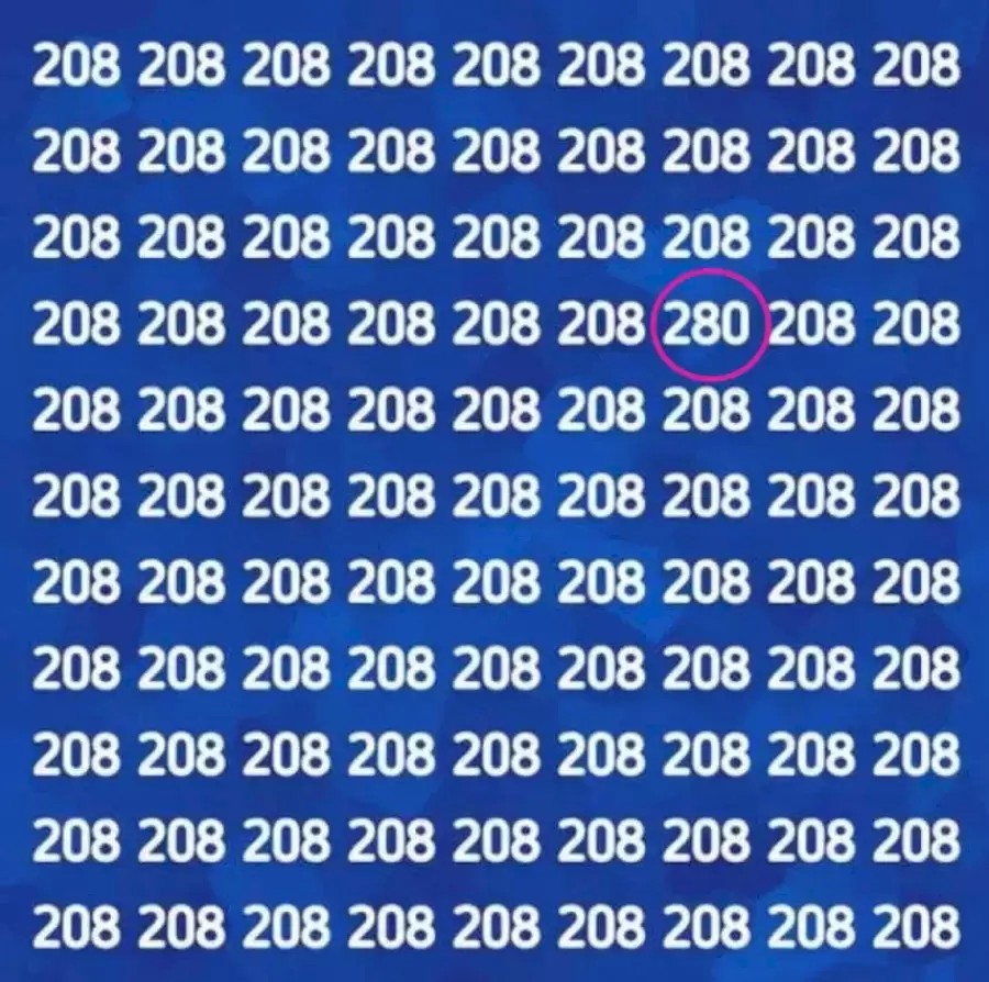 Test cérébral d'observation : pouvez-vous trouver le nombre 280 parmi les 208 en 15 secondes ?